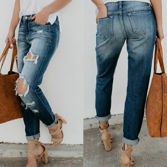 Light Blue Relaxed Boyfriend Distressed Jeans - Picture 5 of 8